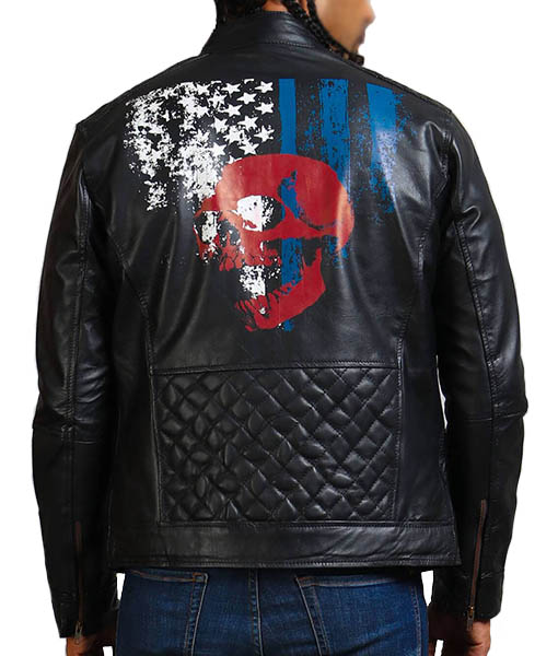 American Flag Skull Biker Jacket